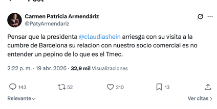 Patricia Armendáriz critica reunión de Sheinbaum con izquierdistas en vísperas de la renegociación del T-MEC: “es no entender un pepino”