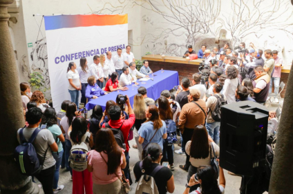 Candidatos y voceros de la coalición "Mejor Rumbo para Puebla" exigieron garantías para el proceso electoral