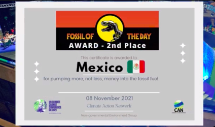 México gana “Fósil del Día” en el COP26 por políticas climáticas