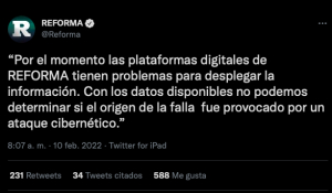 Reporta periódico Reforma fallas en su sitio web; no descarta ataque cibernético