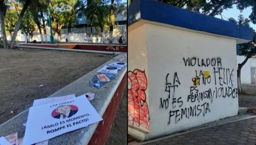 Mujeres hacen pintas contra Salgado Macedonio para recibirlo en Chilpancingo y morenistas las borran