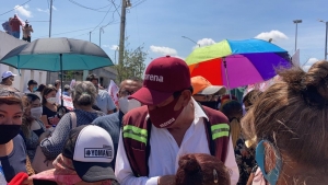 Militantes de Morena recibiendo al AMLO en Tampico