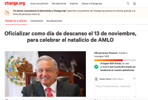 Crean petición en Change para que el natalicio de AMLO sea conmemorado como descanso obligatorio