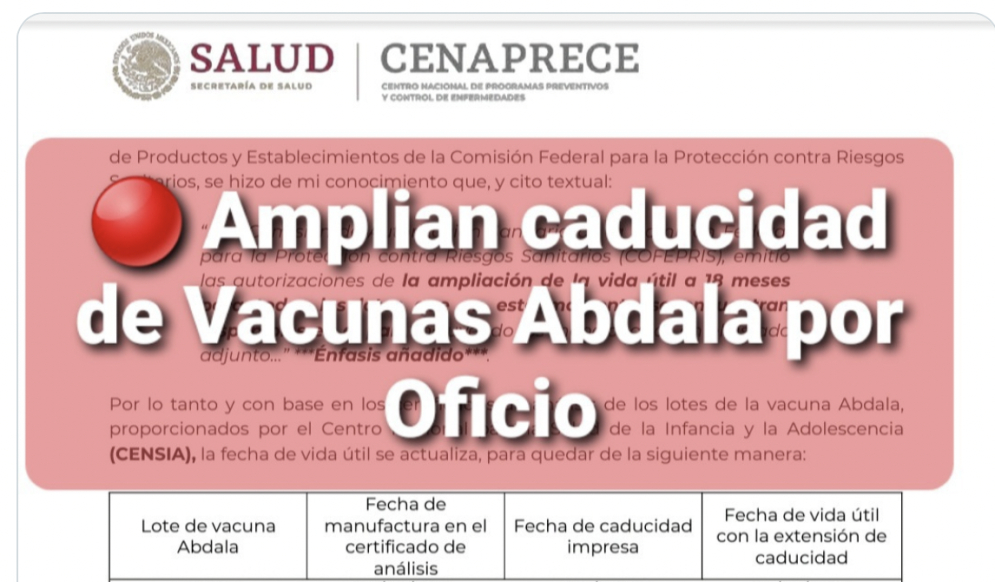 Exhiben a la 4T por diferir caducidad de vacunas Abdala ¡por oficio!; Dan expiración hasta el “30 y 31 de febrero”