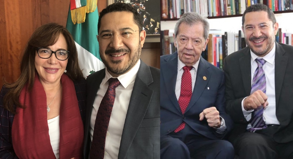 El senador Martí Batres mostrando su apoyo a Yeidckol Polevnsky y Porfirio Muñoz Ledo, aspirantes a la Presidencia de Morena.